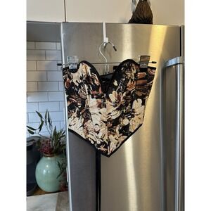 Boustier Corset Boned Tapestry Lace Up Floral SzXS Gorgeous NWOT Festival Artsy